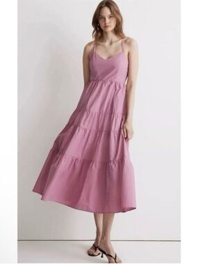 Madewell Sidonie poplin cotton maxi tiered dress shaded pink color Size XS